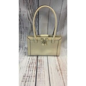 Liz Claiborne‎ Cream Croc Embossed Shoulder Bag Tote Bow Detail